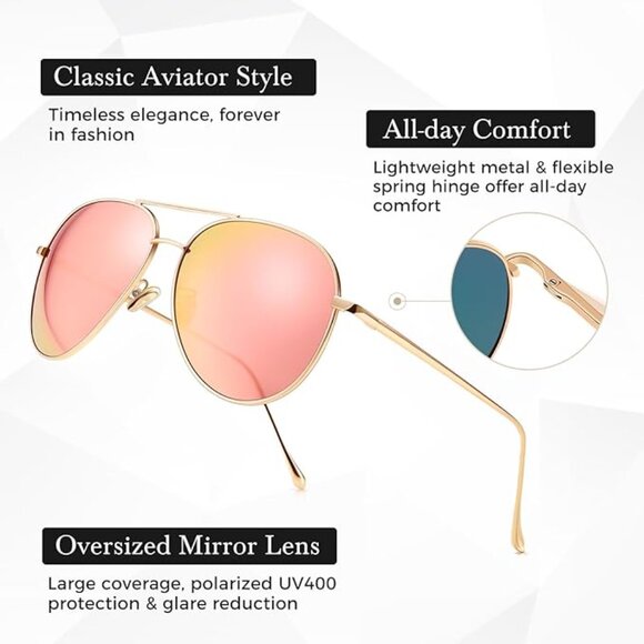 Women\'s Lightweight Oversized Aviator Sunglasses - Mirrored Polarized Lens